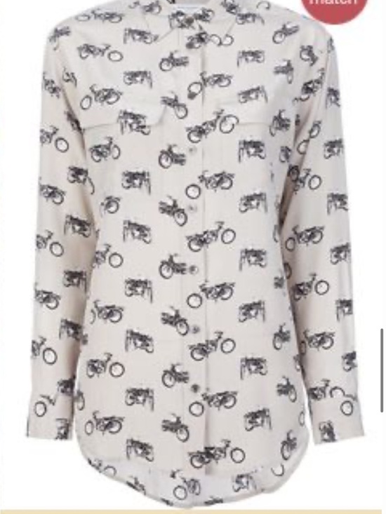 Equipment Tops - Equipment Cream Blouse with Black and Yellow Motorcycle Print